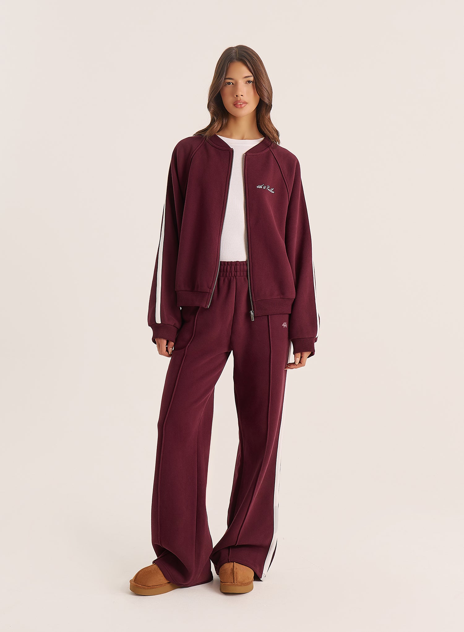 Burgundy Side Striped 4th Branded Joggers